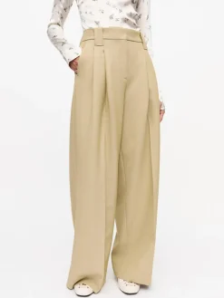 Beige Twill Suiting Mid Waist Trousers