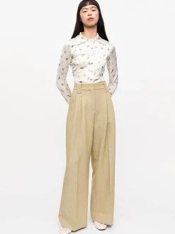 Beige Twill Suiting Mid Waist Trousers
