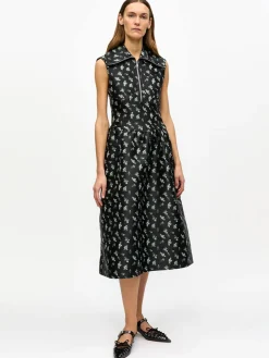 Black Floral Jacquard Midi Dress