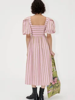 Blouson Sleeve Midi Dress - Wallpaper Stripes