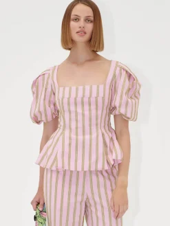 Blouson Sleeve Top - Wallpaper Stripes