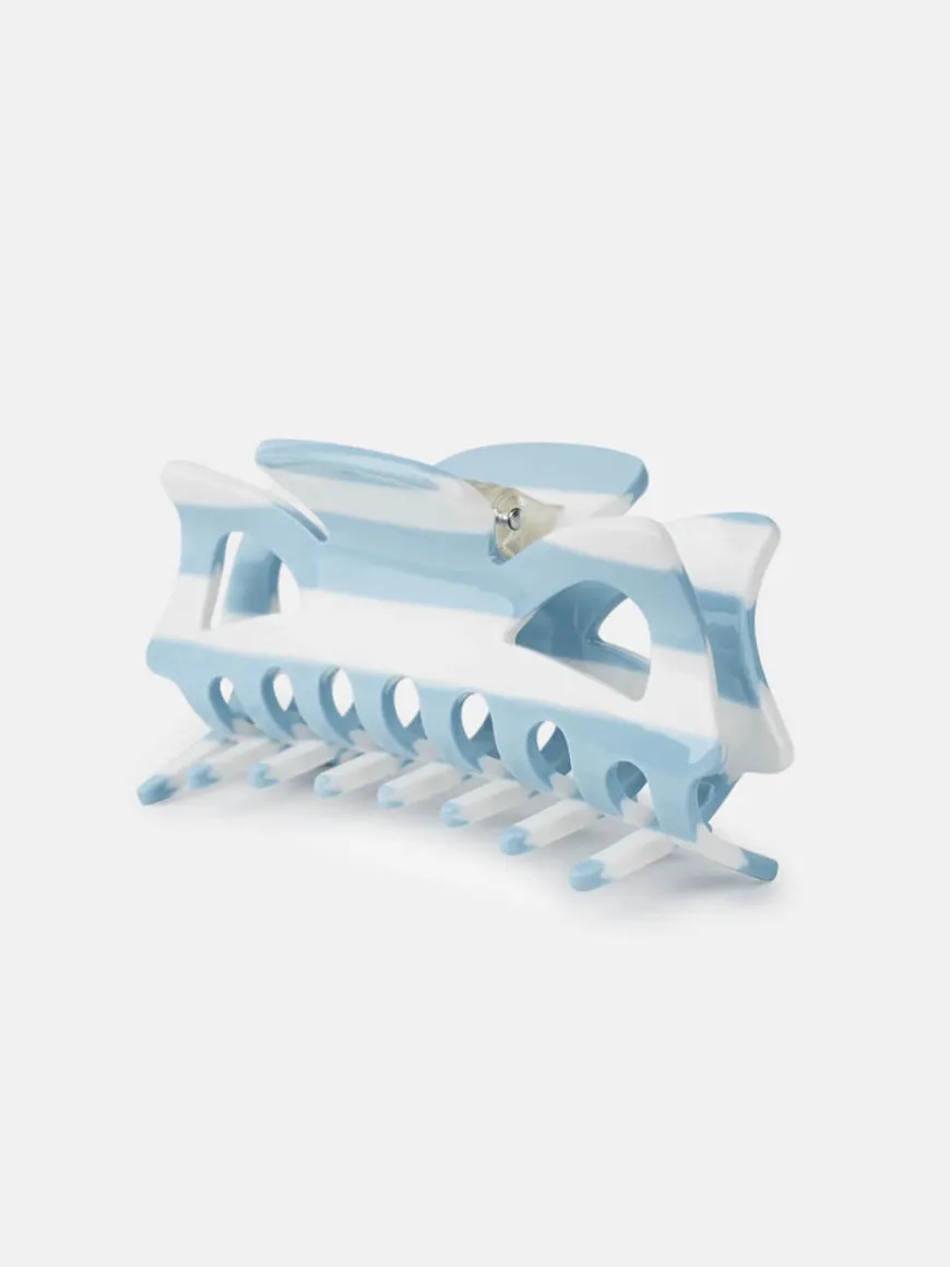 Bow Striped Clip - Light Blue
