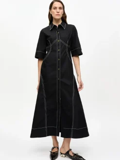 Cotton Poplin Shirt Dress - Black