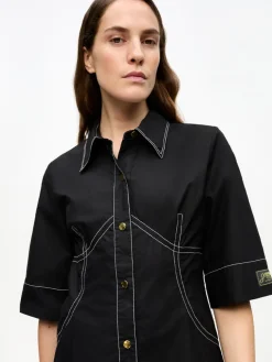 Cotton Poplin Shirt Dress - Black