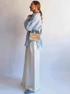 Crane Embellished Denim - Pale Flax