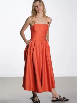 Double Strap High Volume Dress - Orange Mecca