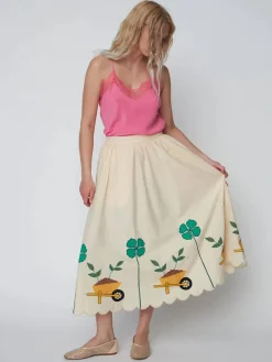 Embroidered Midi Skirt with Scallops - Ivory