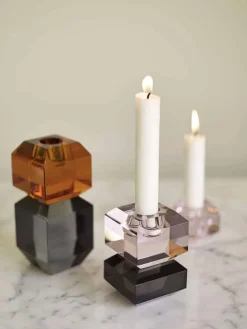 Gem Candlestick Holder - Orange/Smoked