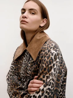 Leopard Printed Canvas Midi Jacket