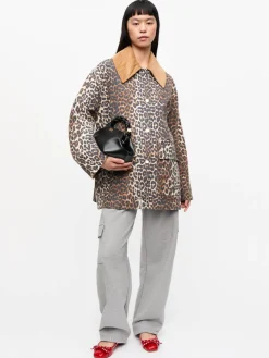Leopard Printed Canvas Midi Jacket