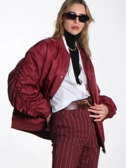 Mary Oversized Bomber Jacket - Cabernet