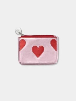 Metallic Pink Leather Heart Purse