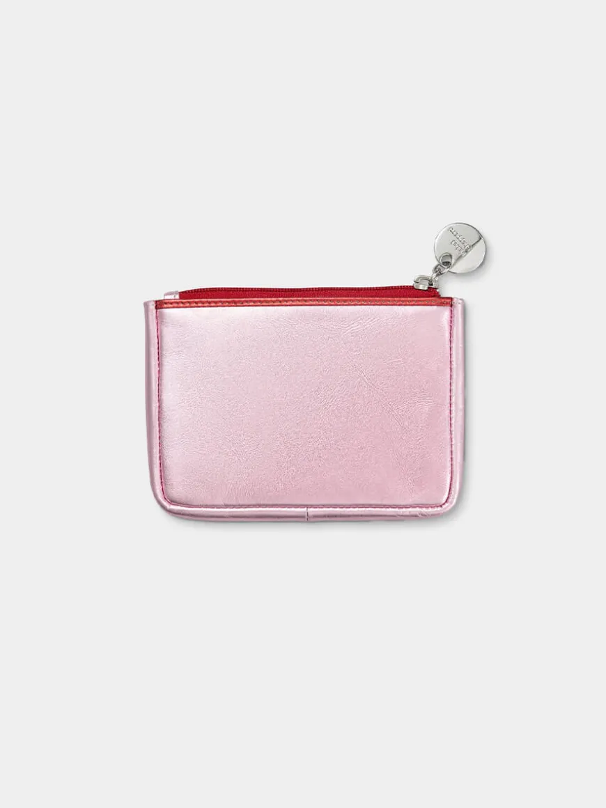 Metallic Pink Leather Heart Purse
