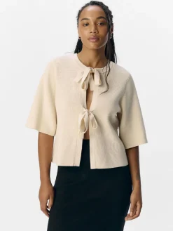OBJUlla Short-Sleeved Knitted Cardigan - Sandshell