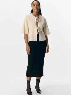 OBJUlla Short-Sleeved Knitted Cardigan - Sandshell