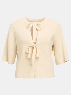 OBJUlla Short-Sleeved Knitted Cardigan - Sandshell