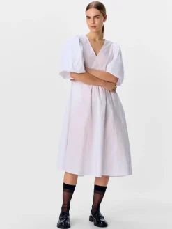 Paige Puff Sleeved Midi Dress - White