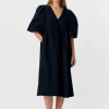 Paige Puff Sleeved Midi Dress - Black
