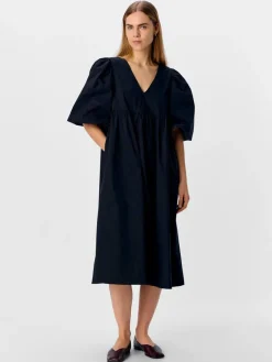 Paige Puff Sleeved Midi Dress - Black