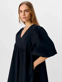 Paige Puff Sleeved Midi Dress - Black
