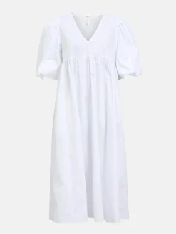 Paige Puff Sleeved Midi Dress - White