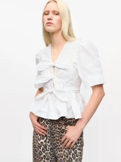 Stretch Cotton Tie Strap Blouse - Bright White