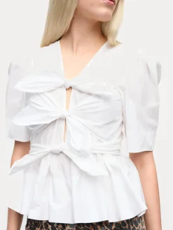 Stretch Cotton Tie Strap Blouse - Bright White
