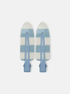 Striped Clips - Light Blue - Set of 2