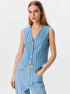 Striped Waistcoat - Light Blue Denim