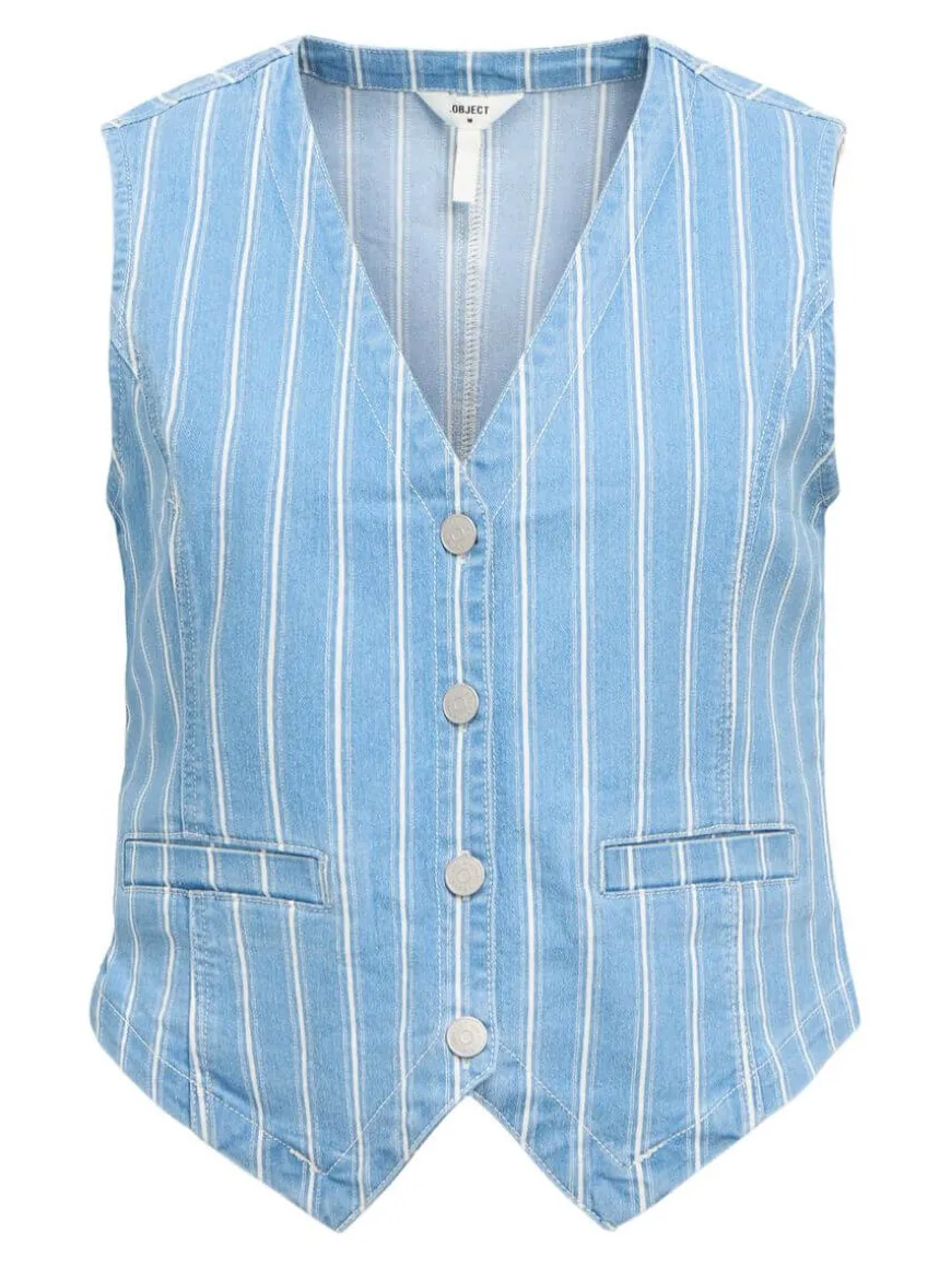 Striped Waistcoat - Light Blue Denim