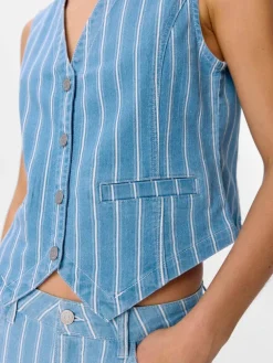 Striped Waistcoat - Light Blue Denim