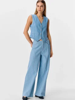 Striped Waistcoat - Light Blue Denim