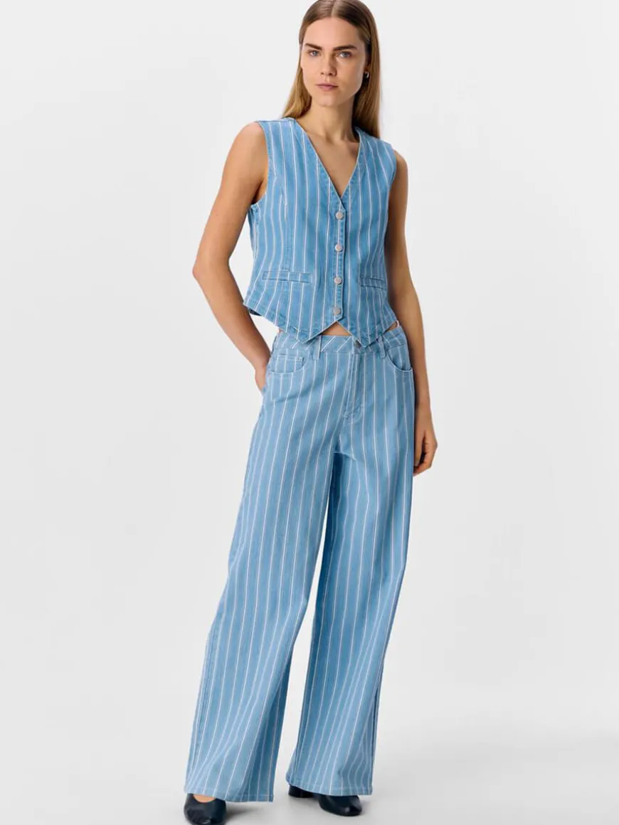 Striped Waistcoat - Light Blue Denim