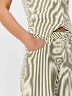 Striped Wide Leg Jeans - Cloud Dancer