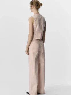 Striped Wide Leg Jeans - Rose Elegance