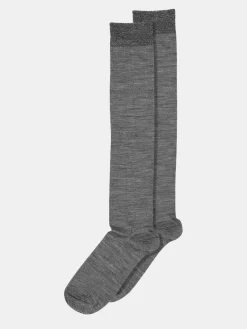 Wool/Silk Knee Socks - Medium Grey Melange